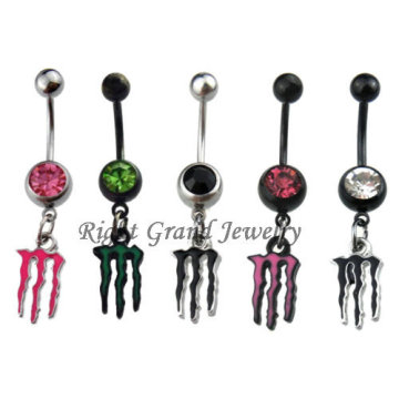 316L Steel Press Fit Rhinestone Dangle Navel Rings